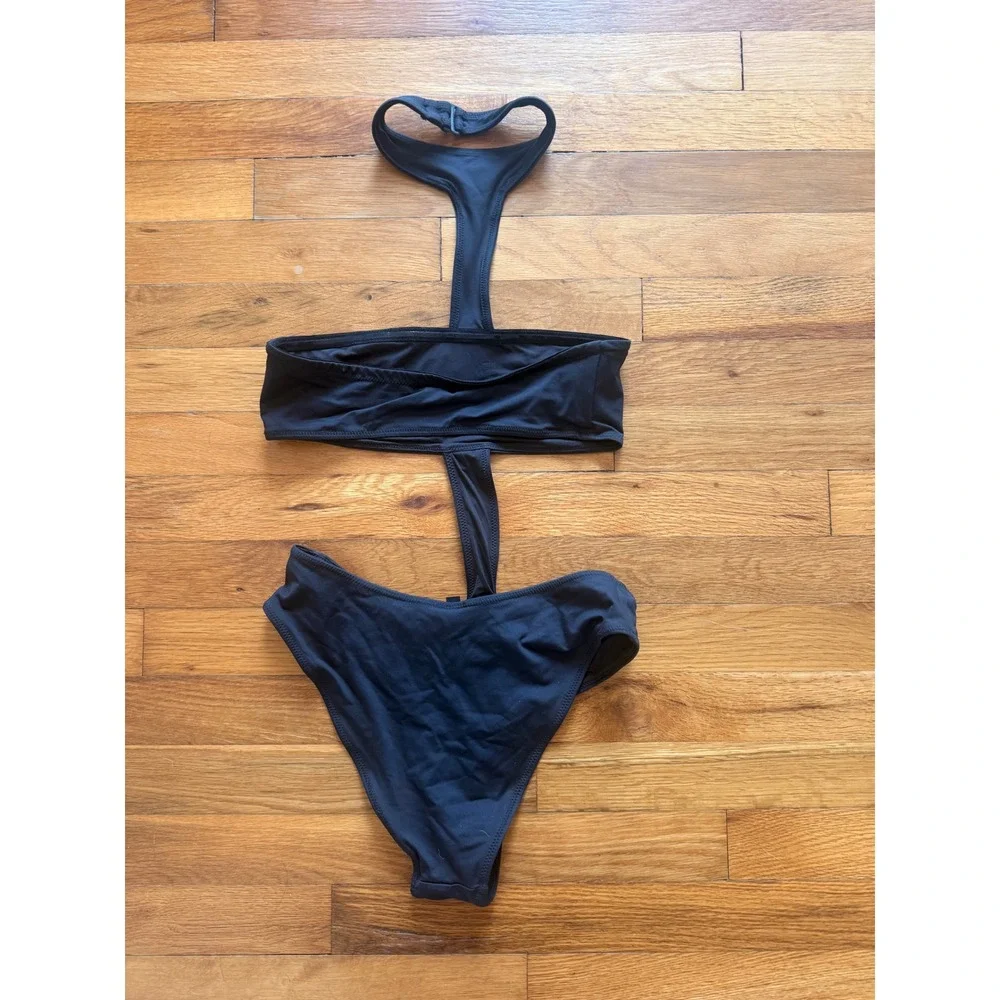 SKIMS Onyx Black Cutout Monokini High Neck One Piece Swimsuit XS